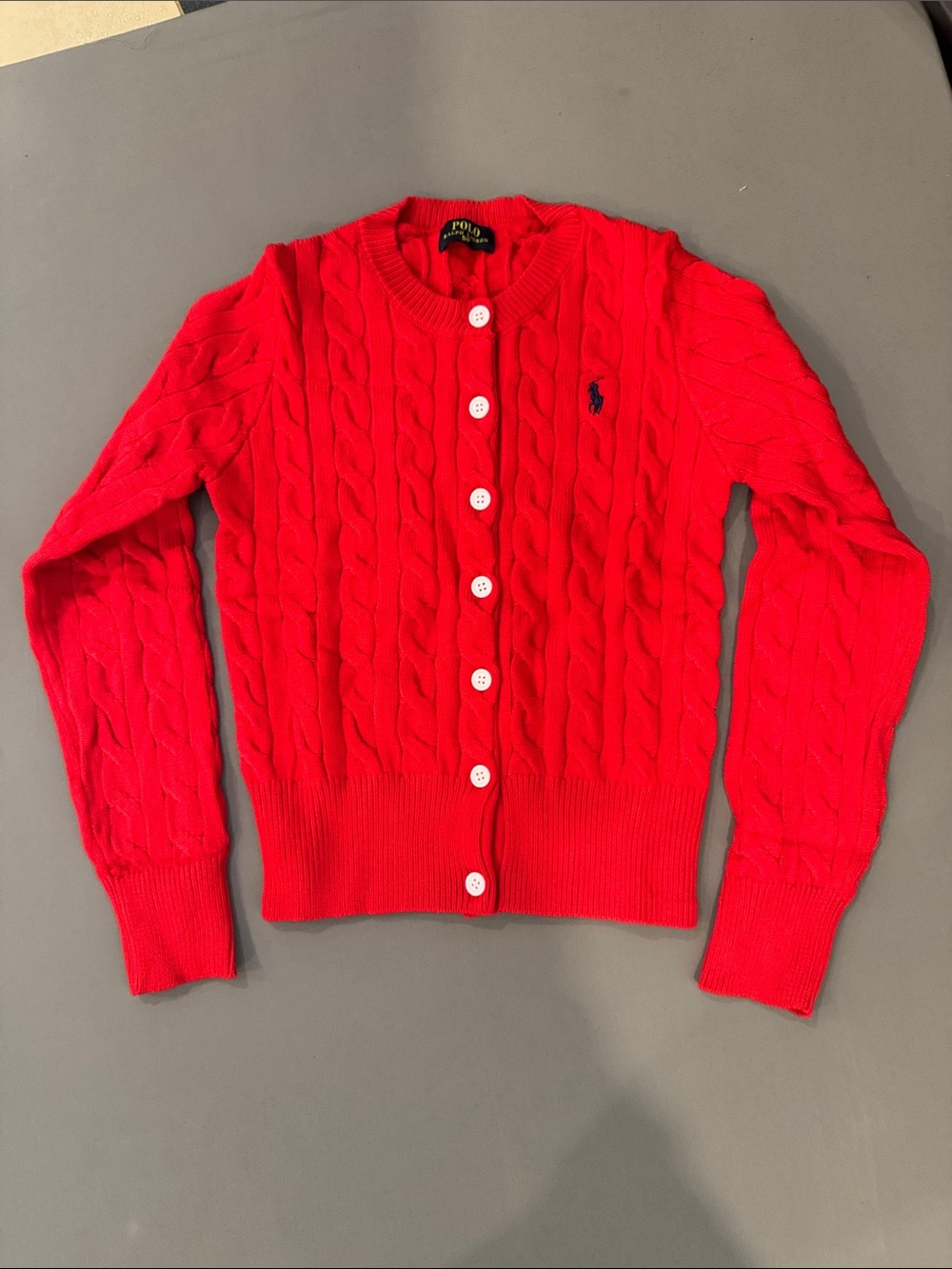Ralph Lauren Red Cable-Knit Button-Up Cardigan